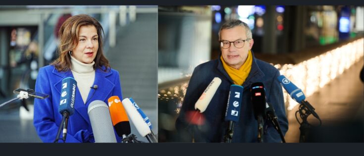 Anja Bröker und Achim Stauß wechseln sich bei Statements ab. In einer Streikphase soll es immer nur ein Gesicht geben. © Deutsche Bahn AG / Volker Emersleben; picture alliance/dpa
