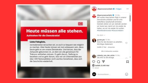 Klare Haltung: Die Deutsche Bahn positioniert sich deutlich gegen Rechtsextremismus. © Screenshot Instagram/@dbpersonenverkehr