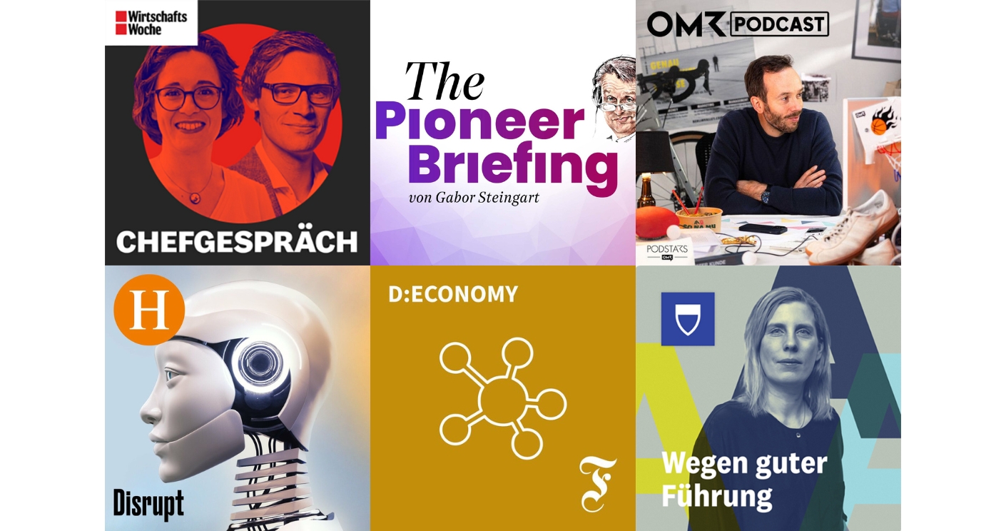 Collage von Podcasts, in denen CEOs und Unternehmensgründer zu Wort kommen. (c) Screenshots