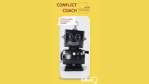 Der Conflict Coach hilft, schwierige Gespräche zu simulieren, und bietet deeskalierende Kommunikationsvorschläge. © BC4D und BdKom