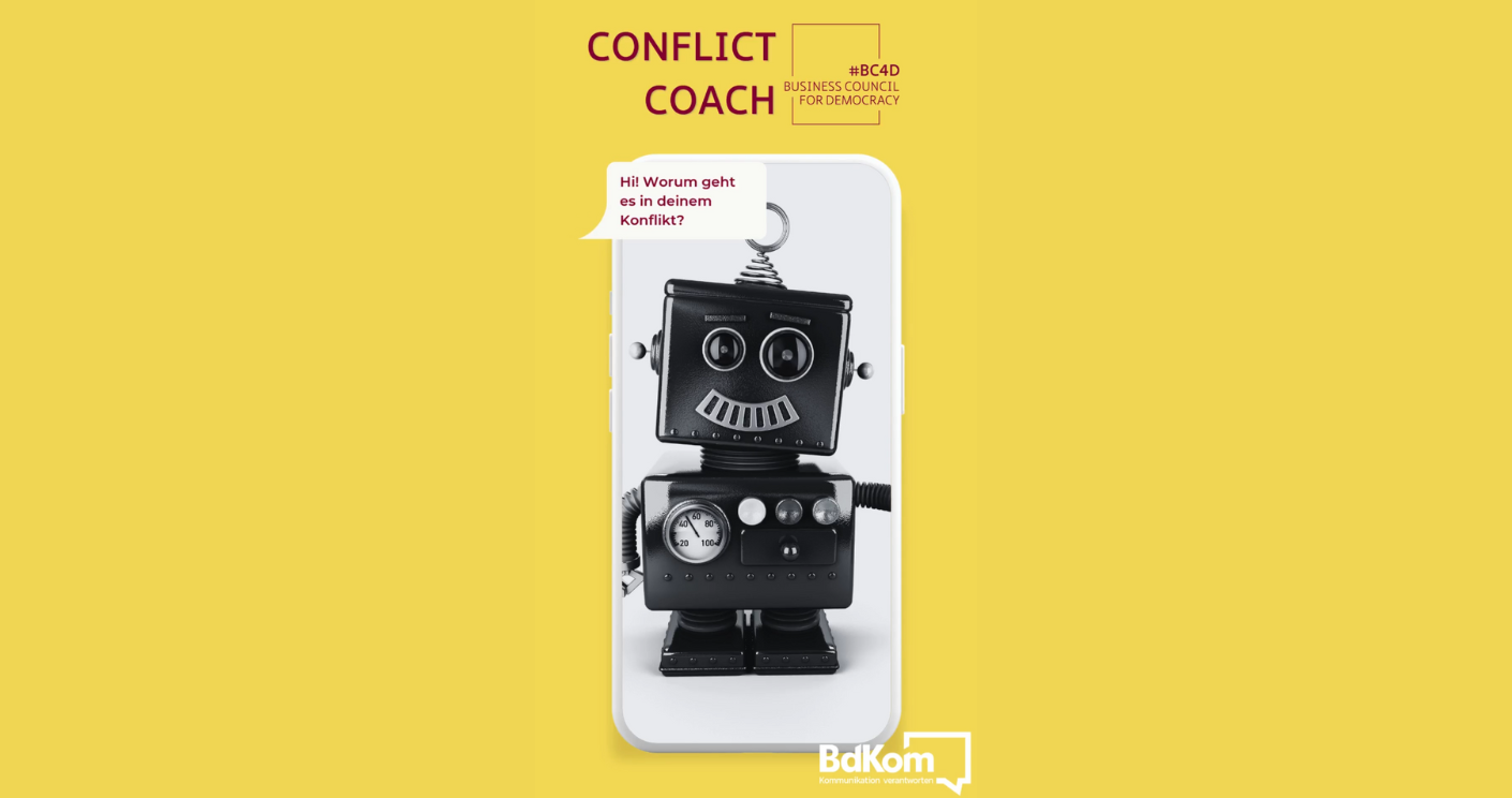 Der Conflict Coach hilft, schwierige Gespräche zu simulieren, und bietet deeskalierende Kommunikationsvorschläge. © BC4D und BdKom