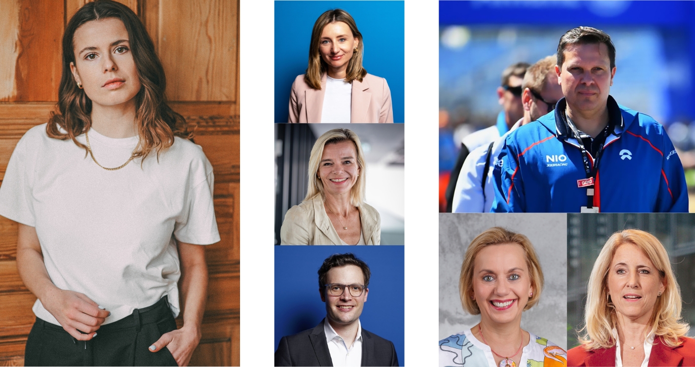 v.l.o.n.r.u.: Luisa Neubauer, Sarah Frühauf, Betty Kieß, Maximilian Kall, Florian Otto, Susanne Marell, Verena Köttker © Lena Faye; BMI; David Weyand; Henning Schacht/BMI; privat; Matthias Stark; KfW/David Meckel