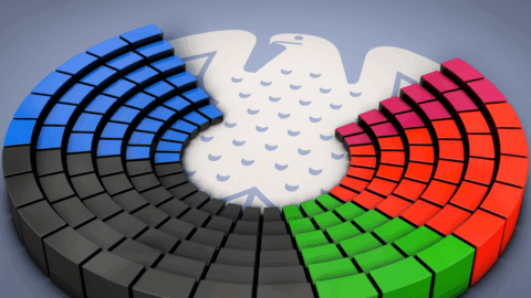 Die Sitzverteilung der einzelne Parteien im Deutschen Bundestag nach den Wahlen im Februar 2025. © Getty Images/DesignRage
