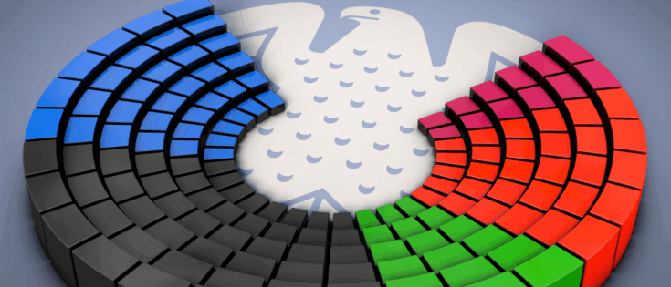Die Sitzverteilung der einzelne Parteien im Deutschen Bundestag nach den Wahlen im Februar 2025. © Getty Images/DesignRage