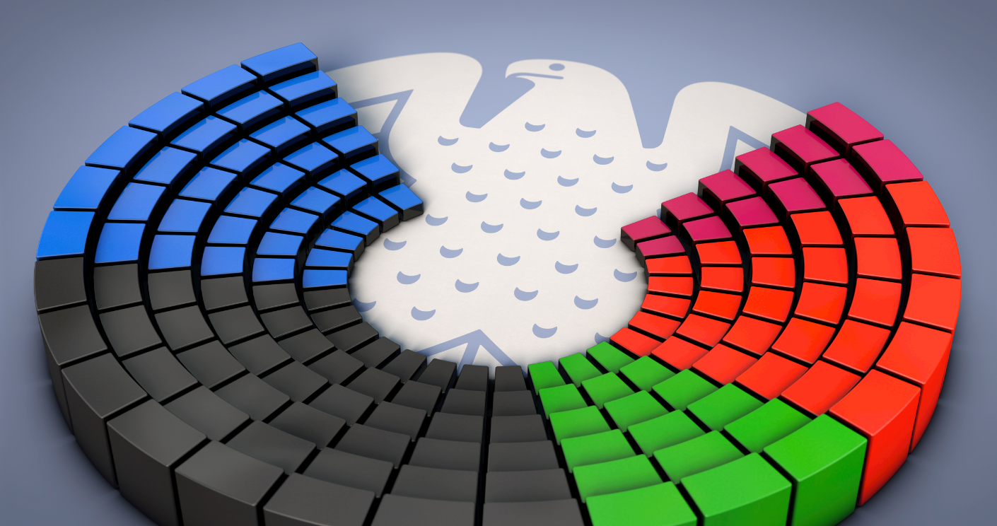Die Sitzverteilung der einzelne Parteien im Deutschen Bundestag nach den Wahlen im Februar 2025. © Getty Images/DesignRage
