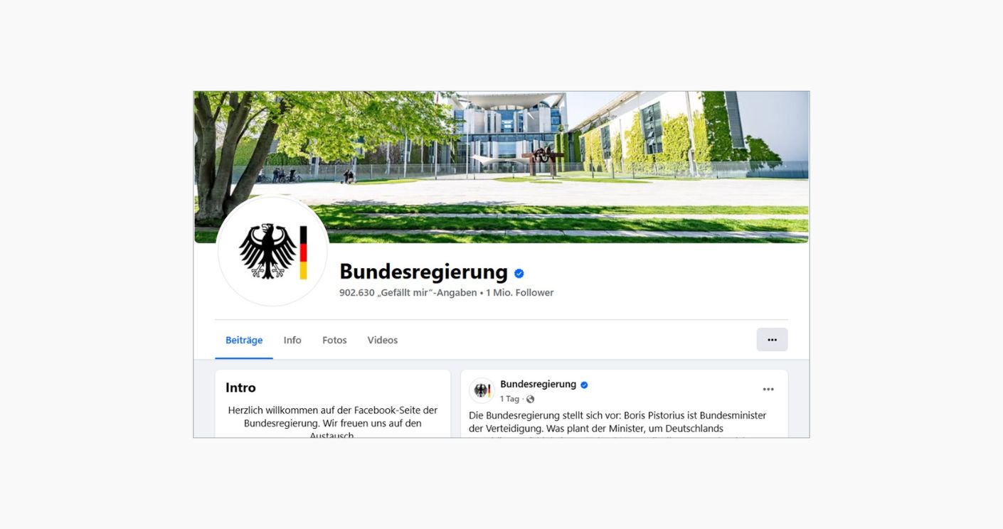 Die Facebook-Seite der Bundesregierung verzeichnet mehr als eine Million Follower. Screenshot: Facebook