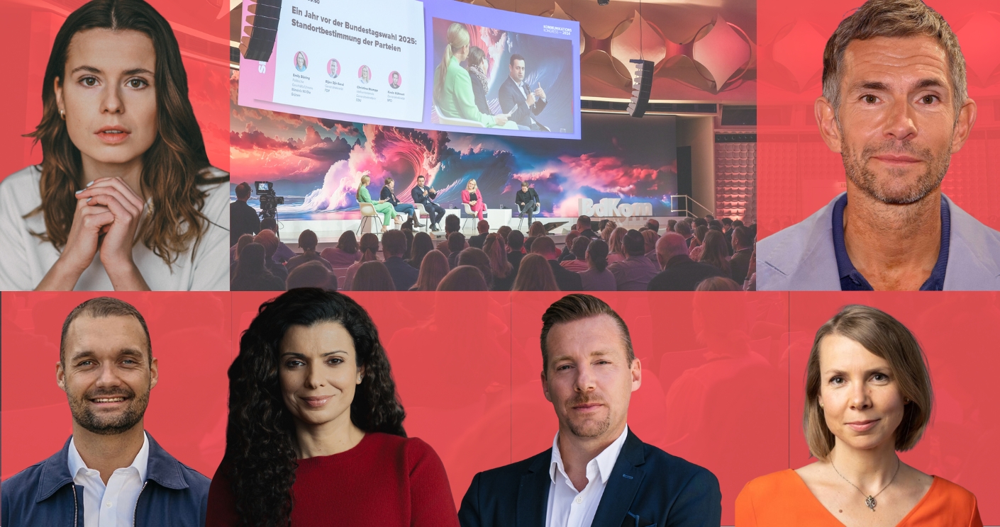 v.l.n.r.: Luisa Neuber, Michael Manske, Christiane Ribeiro (Siemens), André Schwämmlein (Flix), Helene Bubrowski, Micky Beisenherz sind nur einige der Speaker auf dem diesjährigen KKongress. © Lena Faye, Cariad, Siemens, Flix, privat, Sven Simon; Mirella Frangella; Collage und Bearbeitung: Quadriga Media Berlin