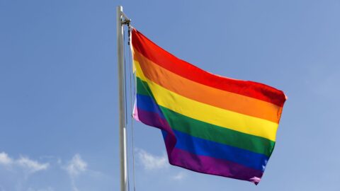 Die Regenbogenflagge steht für Toleranz und Vielfalt. Sie ist auch zu einem Symbol für Haltungskommunikation geworden. © Birgit Korber, kb-photodesign / Getty Images Regenbogenflagge weht an einem Flaggenmast vor blauem Himmel.