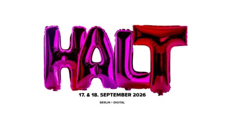 Luftballons in Pink und Lila formen das Wort „HALT“ mit dem Datum „17. & 18. SEPTEMBER 2026“ darunter.