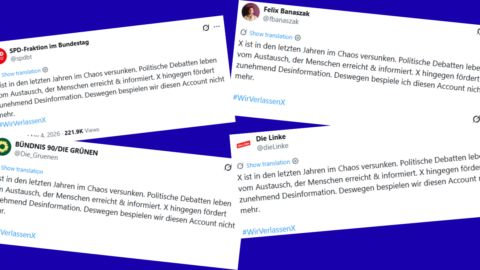 Verschiedene Tweets über politische Debatten, die in Chaos enden, mit Bezug auf die Plattform X.