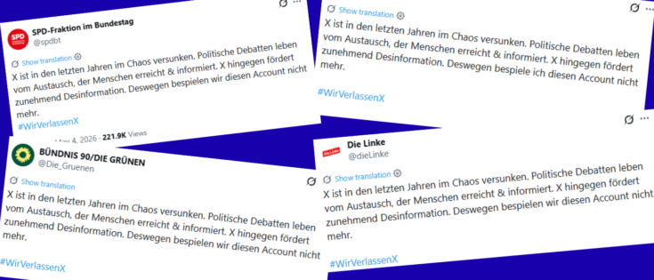 Verschiedene Tweets über politische Debatten, die in Chaos enden, mit Bezug auf die Plattform X.