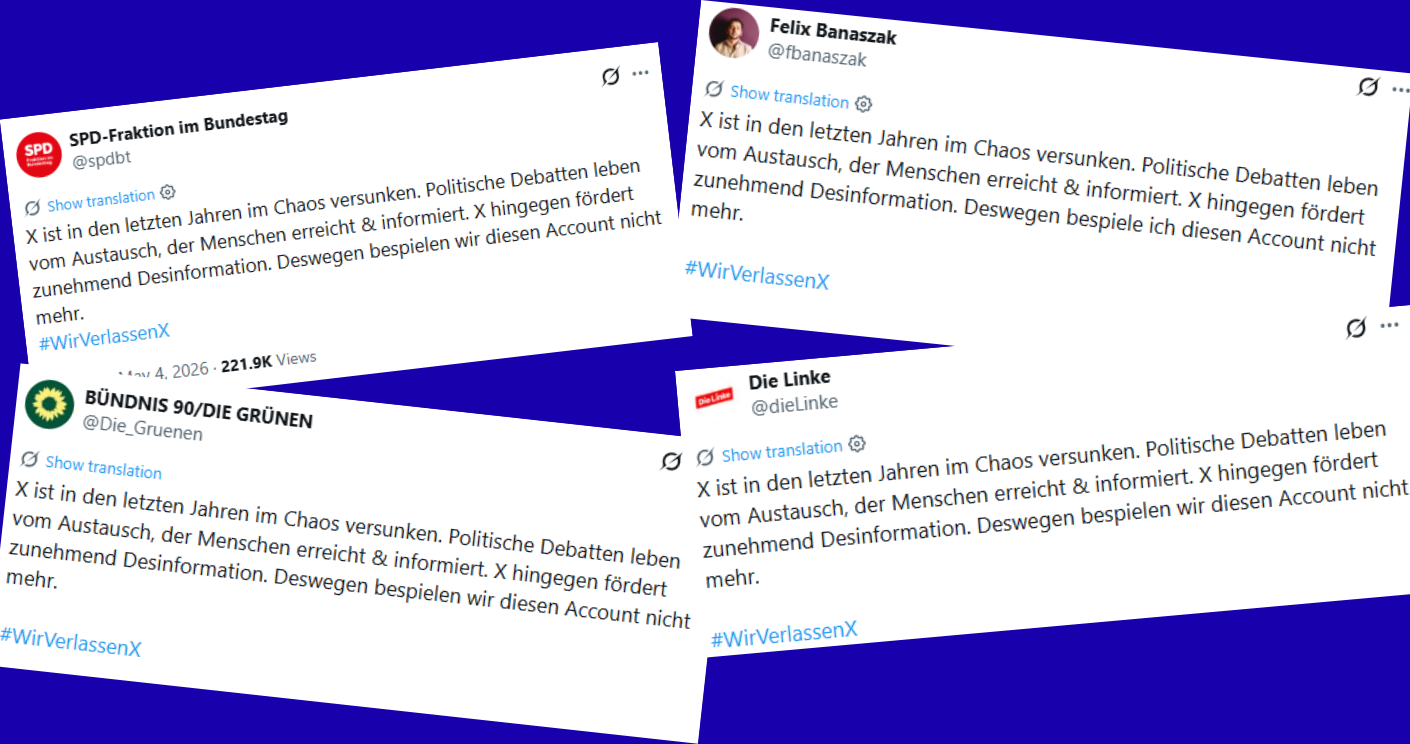 Konzertierte Aktion: Die Parteien und einzelne Spitzenpolitiker veröffentlichten auf X eine Erklärung mit demselben Wortlaut. © Screenshots X