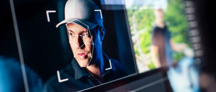 Gesichtserkennungstechnologie analysiert ein Porträt eines Mannes, um Deepfake-Inhalte zu identifizieren.