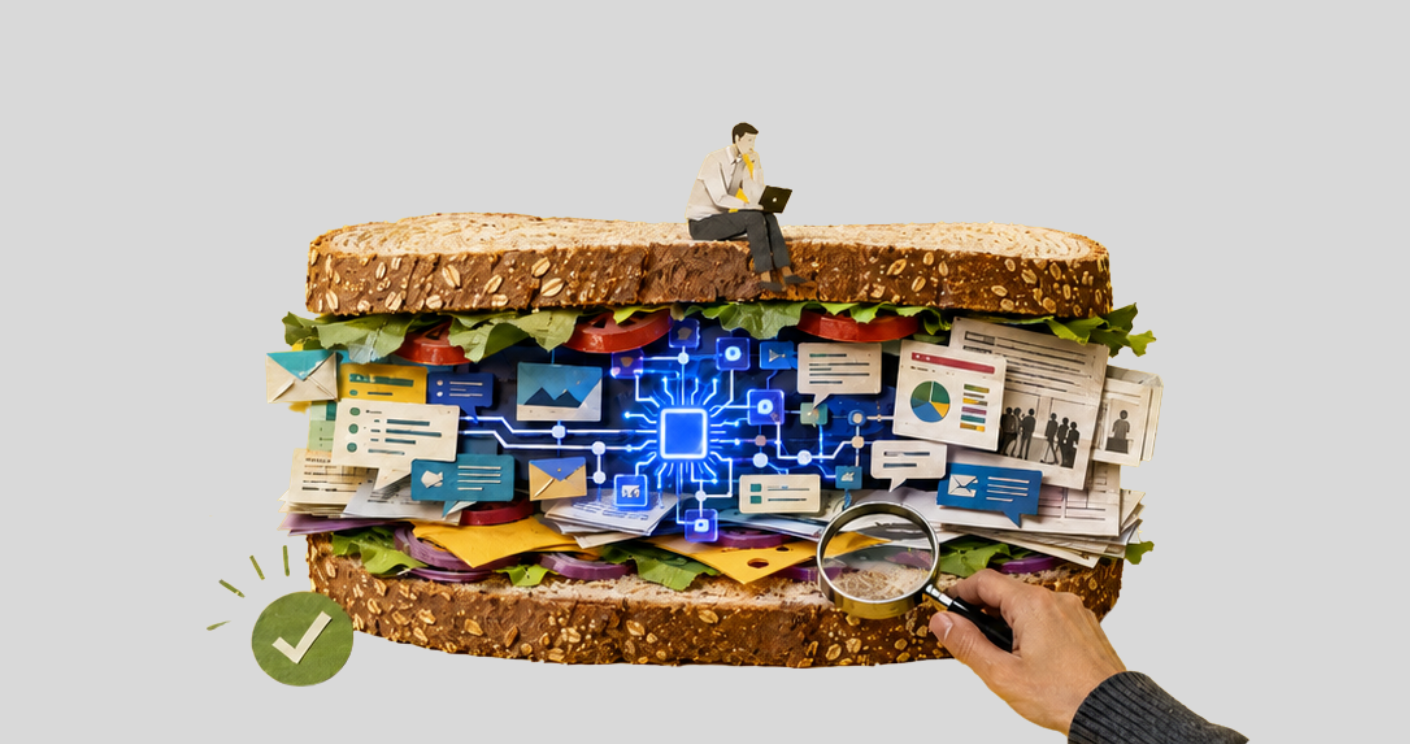 Beim „Human Sandwich“ ist das KI-Modell der Belag dazwischen, die Menschen sind das Brot. Sie liefern am Anfang das Framing und am Ende das Urteil. © KI-generiert via ChatGPT